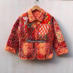 Handcrafted Cotton Quilted Patchwork Jacket, Boho Floral Reversible Kimono Style Coat