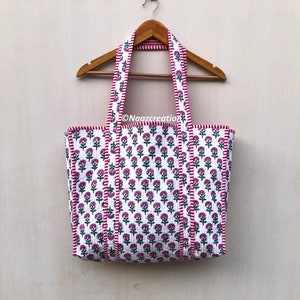Floral Quilted Cotton Tote Bag: Reversible Boho Shopping Bag