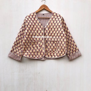 Block Printed Quilted Jacket: Handmade Boho Women&#39;s Coat