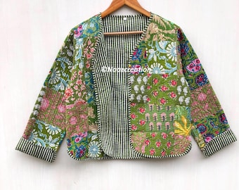 Handmade Patchwork Quilted Cotton Jacket: Bohemian Reversible Coat