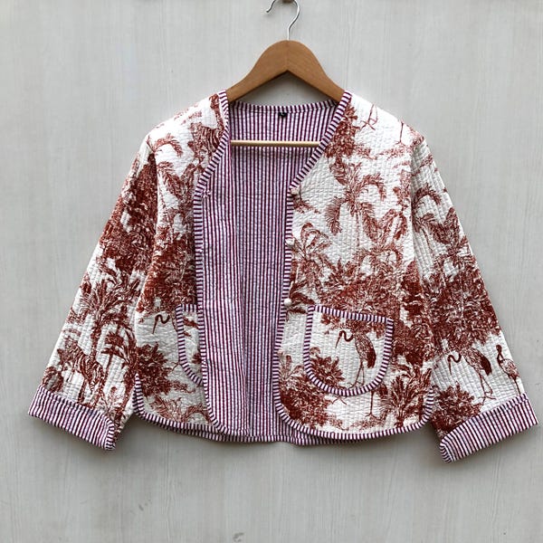 Katoenen gewatteerd jack met blokprint: handgemaakte boho-damesjas