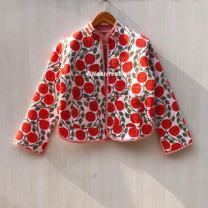 Handmade Block Print Quilted Cotton Jacket: Boho Kimono Style