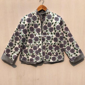 Handmade Block Print Cotton Quilted Jacket: Boho Kimono Style