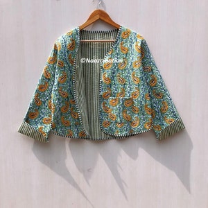 Block Printed Quilted Jacket: Handmade Boho Cotton Coat