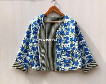 Hand Block Print Quilted Jacket: Indian Floral Cotton Coat - Etsy