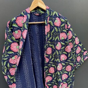 Kantha Robe, Kantha Jacket, handmade Floral Print kantha jacket, Japanese style kantha robe, winter jacket