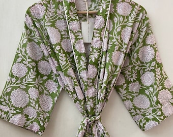 Floral Block Print Cotton Kimono Robe: Indian Bridesmaid Gown