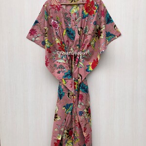 Cotton Kaftan Dress: Indian Block Print Floral Summer Beach Coverup