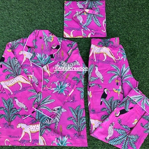 Tiger Pink Cotton Pajamas Set: Animal Print Nightwear