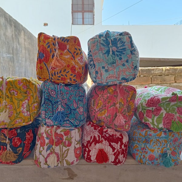 Block Printed Large Toiletry Bag, Waterproof Wash Bag, Makeup Bag, Cosmetic Bag, Travel Bag with Pockets, India Wood Blocks, Jumbo Wash Bag