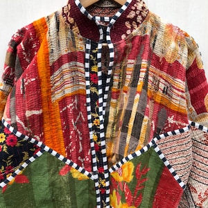 Veelkleurig patchwork-quiltjack, damesjack in vrije maat afbeelding 2