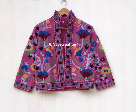 Pink Embroidered Suzanne Jacket: Handmade Cotton Short Coat - Etsy