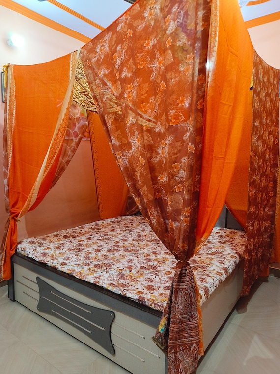 Vintage Silk Sari Bed Canopy - Bohemian Bedroom Decor