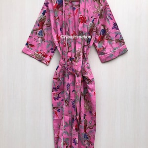Bird Print robes,bridesmaid kimono robe, floral kimono, Beautiful bridal kimono, Indian floral gown, Indian floral robe, printed organic