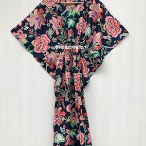 Cotton Kaftan Dress: Indian Block Print Floral Summer Beach Coverup
