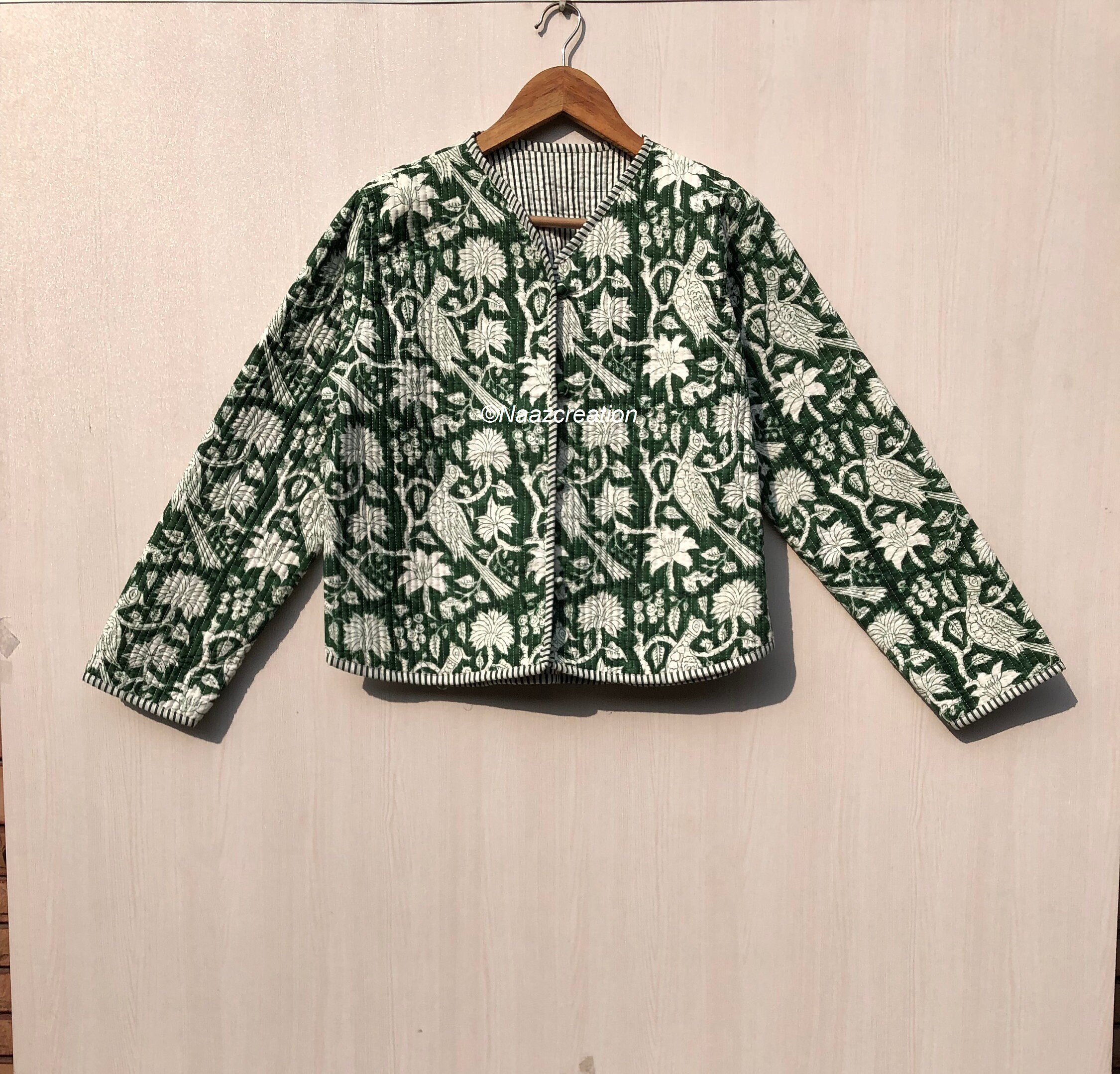 Indian Hand Block Print Fabric Quilted Jacket Short Kimono