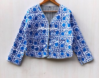 Quilted Hand Block Print Fabric Jacket Short Kimono Women