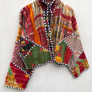 Veelkleurig patchwork-quiltjack, damesjack in vrije maat afbeelding 7