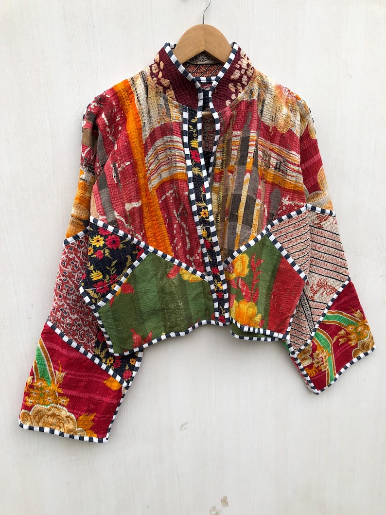 Veelkleurig patchwork-quiltjack, damesjack in vrije maat afbeelding 7