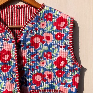 Vestes florales en coton bloc main, manteau veste fait main en coton indien, veste de style bohème, veste courte matelassée unisexe cadeau pour elle. image 3