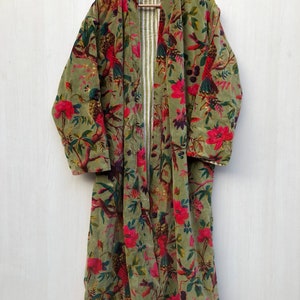 Bird Velvet Banyan Fabric Kimono Cotton Velvet Robe Long Bridesmaid Robe One Size Gift Printed Kimono Robe, Gift For Wife, Velvet Item