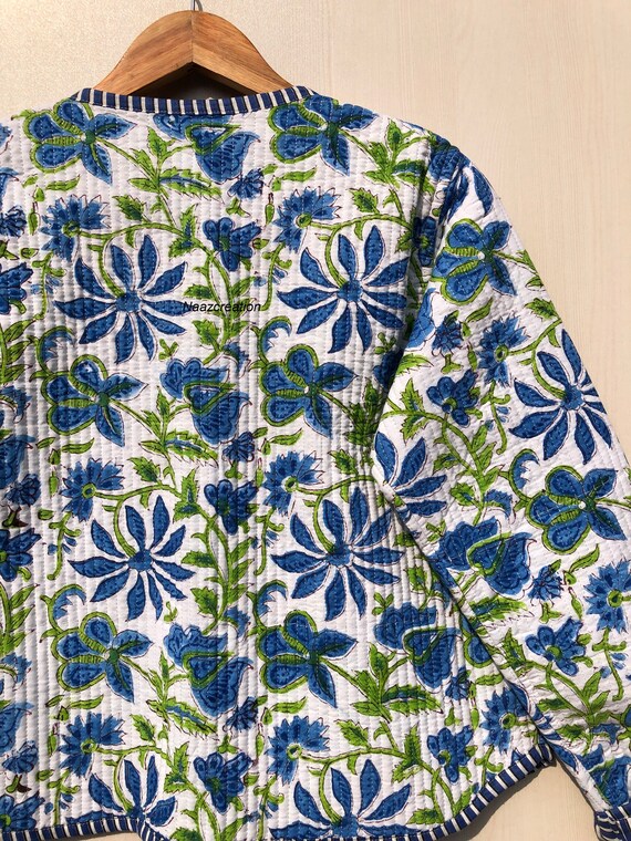 Indian Hand Block Print Fabric Quilted Jacket Short Kimono