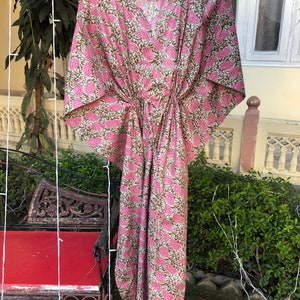 Floral Cotton Kaftan, Indian Floral Kaftan, Long Caftan,Dress, Beach Cover up, Sleepwear, Indian Kaftan, Maxi Dress,Bikini Cover Up