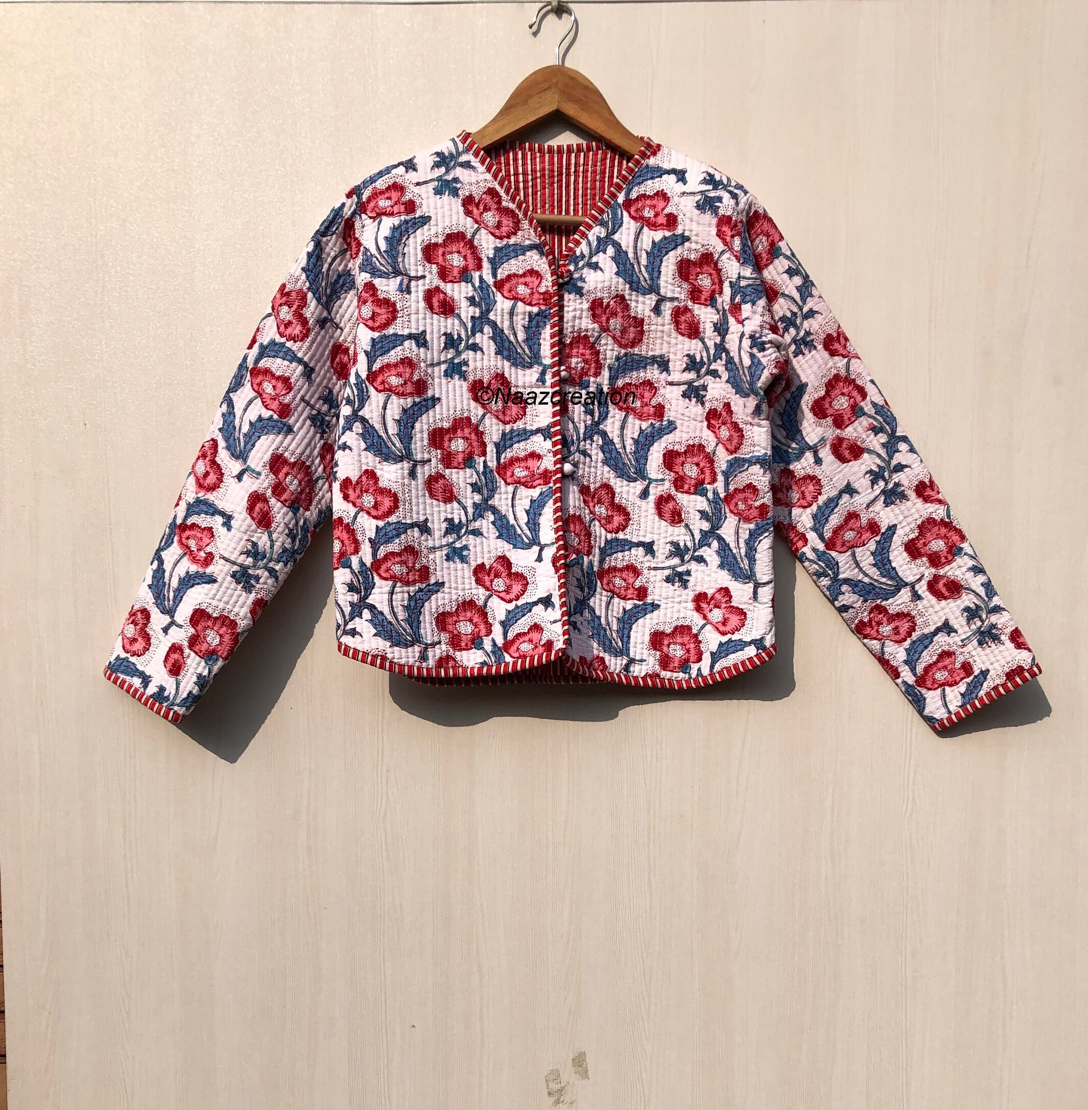 Veste Polaire En Coton Fait Main Népal - Motif Floral Bohème - Taille S - Neuf Avec étiquettes