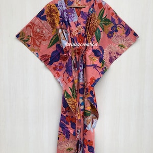 Pure Cotton Kaftan Indian Block printed Summer Kimono Floral Beach Coverup/Comfy Maternity Gown dress.