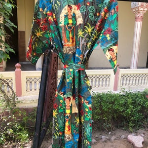 Longue frida khalo coton imprimé kimono Design Boho Boho vêtements de nuit Robes de bain vêtements de nuit robe de chambre plage Bikini été image 6