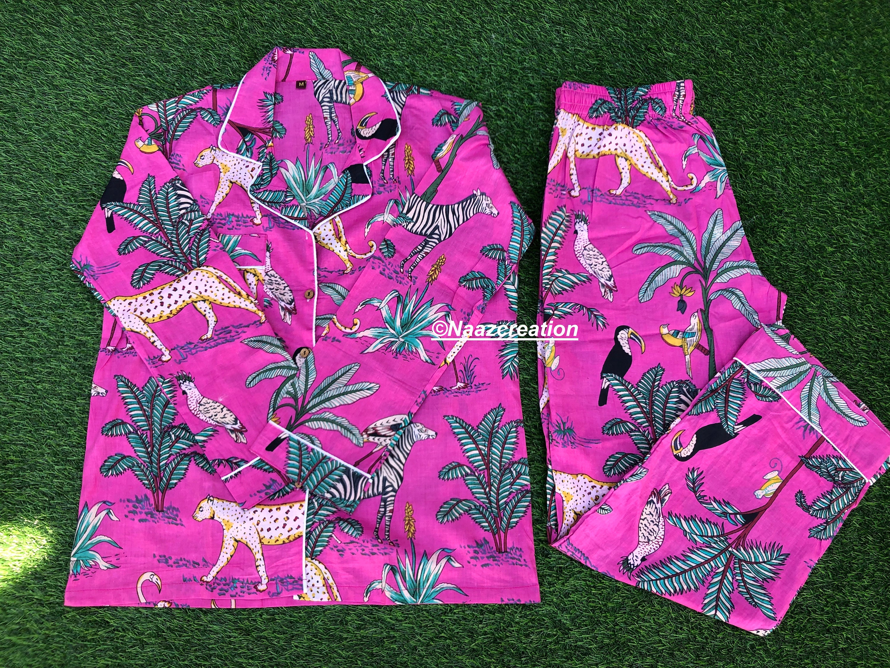 Tiger Pink Print Pajamas Animal Print Pure Cotton Pj s Pajamas Set Indian Cotton Night Wear Soft Cotton Night Suit Gift for her