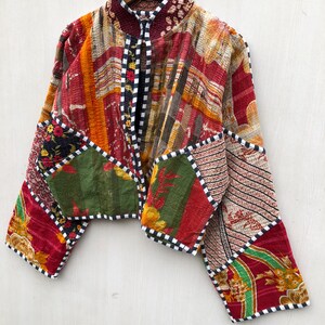 Veelkleurig patchwork-quiltjack, damesjack in vrije maat afbeelding 8