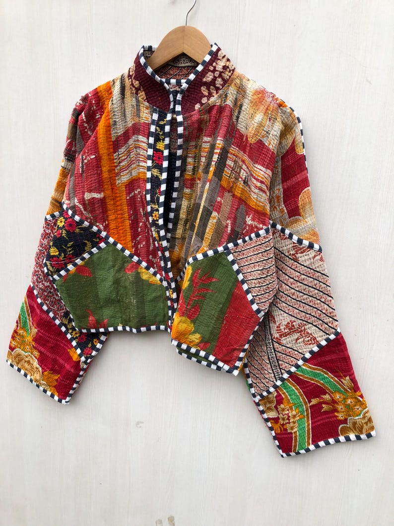 Veelkleurig patchwork-quiltjack, damesjack in vrije maat afbeelding 8