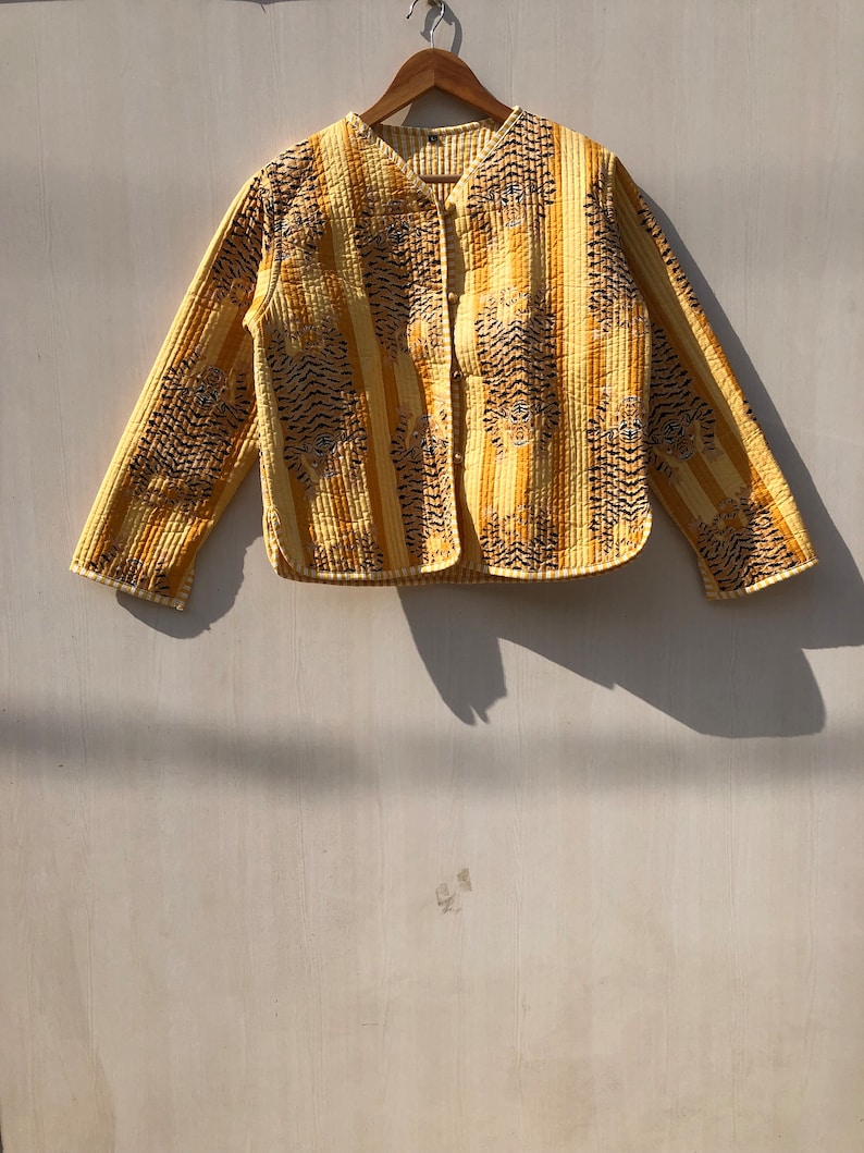 Tiger Print Quilted Jacket Block Printed Boho Style Quilted Handmade ...