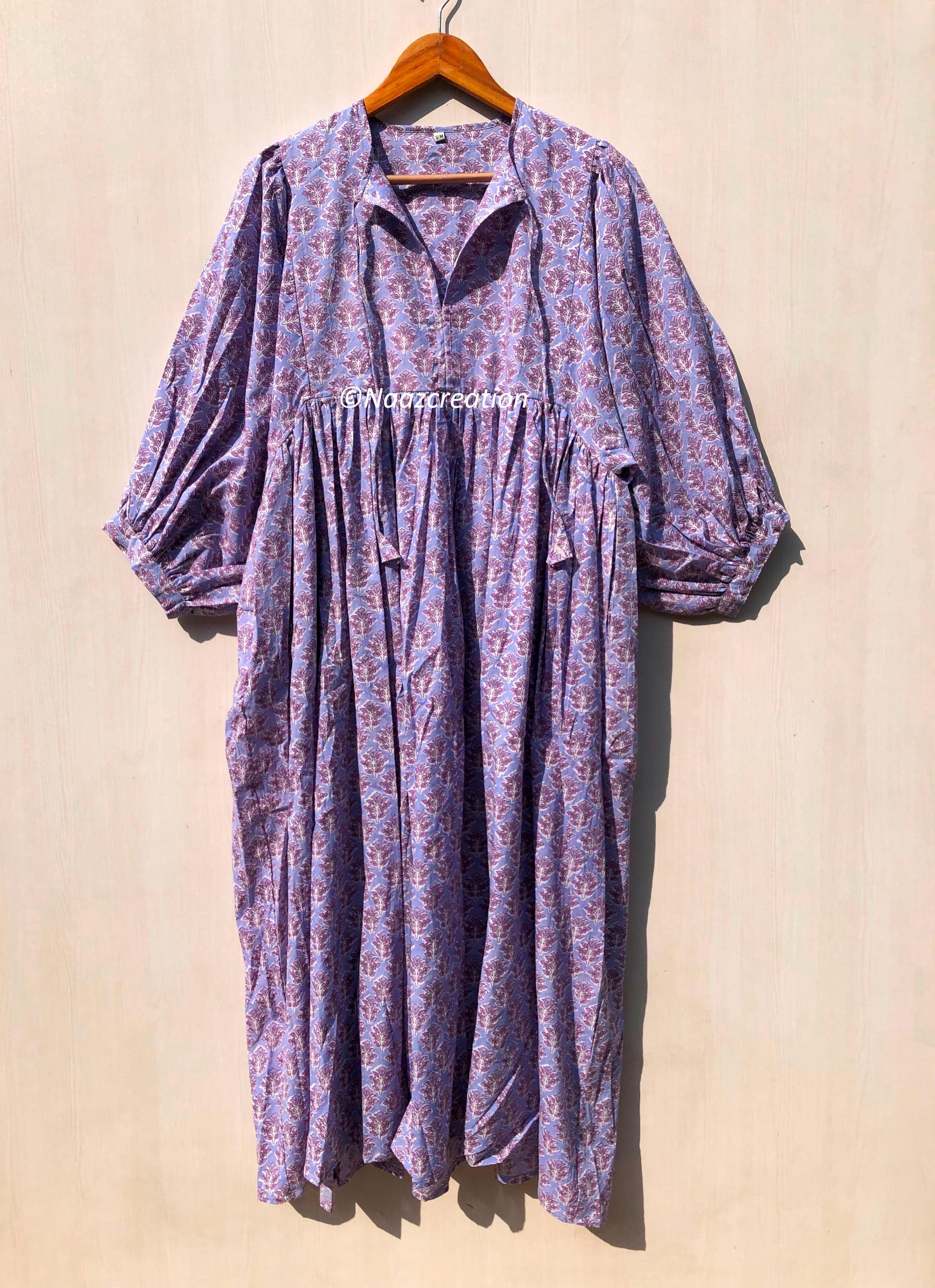 Floral Block Print Cotton Gauze Maxi Dress: Boho Summer Day-wear