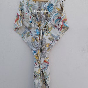 Monkry Print Cotton Kaftan, Indian Floral Kaftan, Long Caftan ,Dress, Beach Cover up, Sleepwear, Indian Kaftan, Maxi Dress, Bikini Cover Up