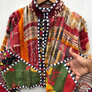 Veelkleurig patchwork-quiltjack, damesjack in vrije maat afbeelding 5
