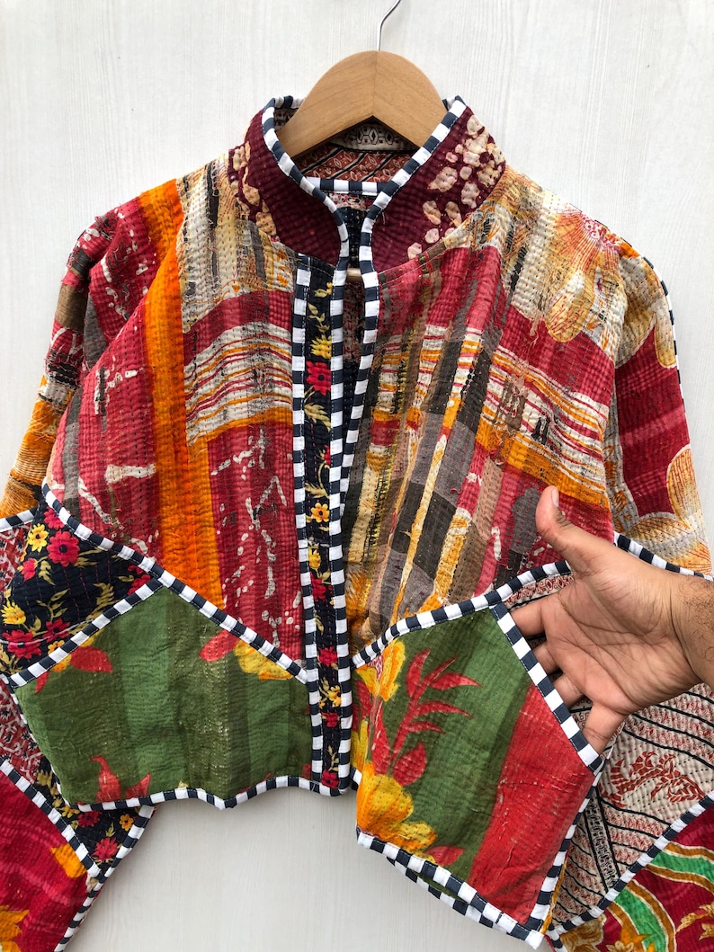 Veelkleurig patchwork-quiltjack, damesjack in vrije maat afbeelding 5