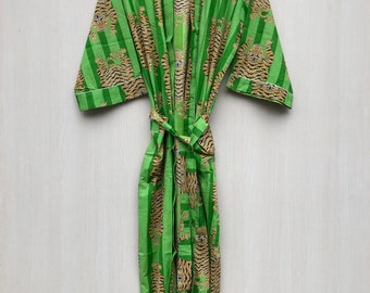 Tiger Print Pur Coton House Dressing Robe Spa Kimono Beach Coverup/Comfy Couple Set His Her Gift | Cadeau Boho Quirky nouvellement marié pour elle.