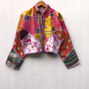 Handmade Kantha Quilt Jacket: Bohemian Reversible Short Coat