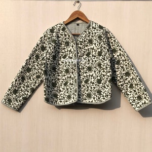 Cotton Women's Quilted Jacket Block Printed Boho Style Quilted Handmade Jackets, Coat Holidays Gifts Button Closer Jacket for Women Gifts zdjęcie 2