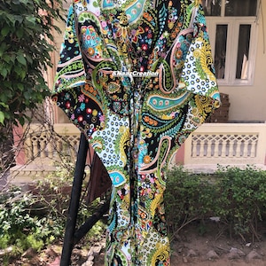 Paisley Print Cotton Kaftan Dress: Indian Handmade Boho Beach Cover-Up