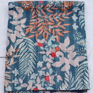 California King Size Kantha Indian Floral Print Kantha Bedspread Kantha Quilt Kantha Blanket Kantha Throw Cotton Kantha Quilt Decor