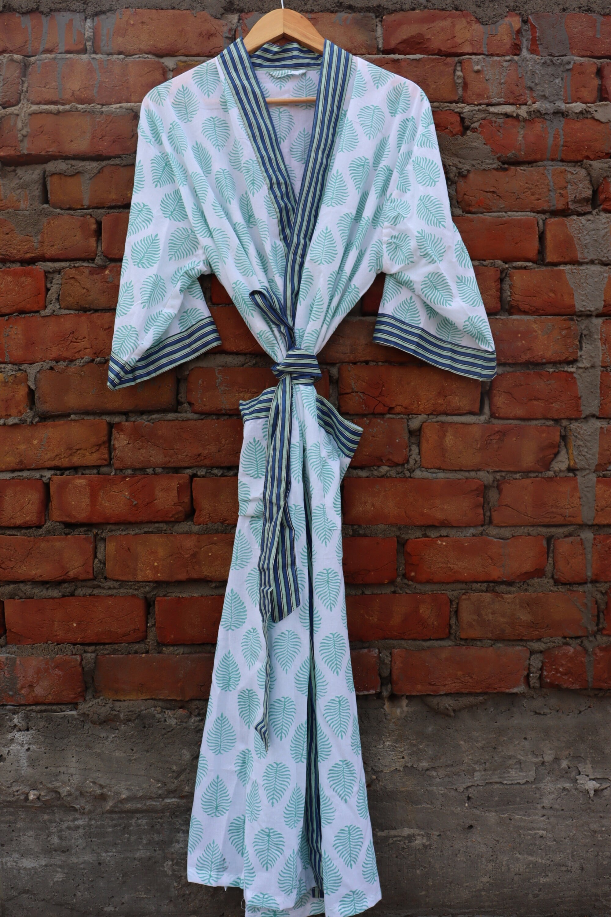 Floral Cotton Kimono Robe Anokhi Hand Print Bathrobe | Etsy