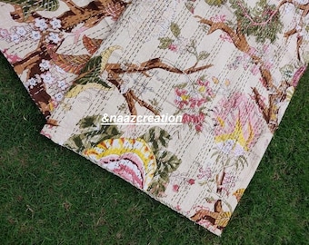 Edredón Kantha floral California King: colcha de algodón indio (228 x 274 cm)