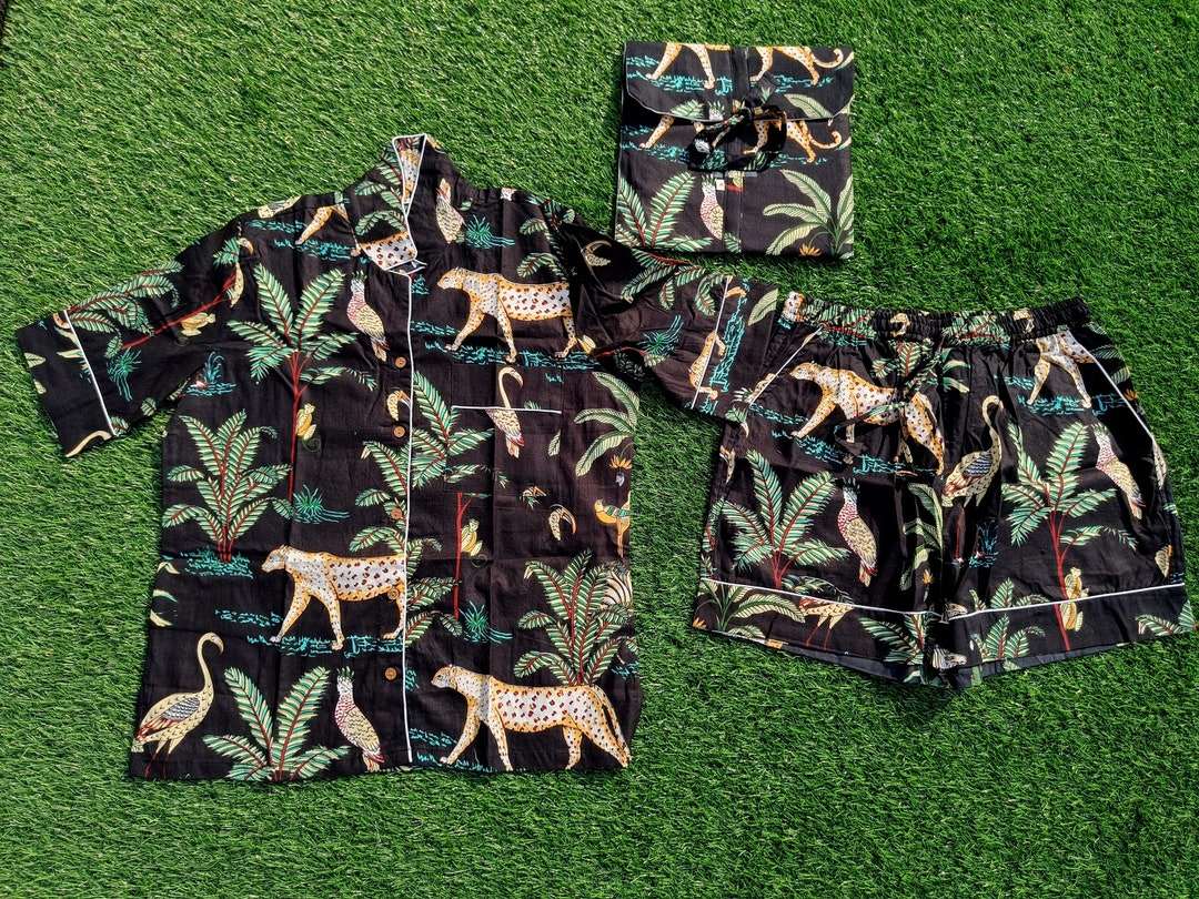 Tapir Pyjamas Tiger Print Cotton Pajama Set: Indian Handmade Sleepwear - Etsy