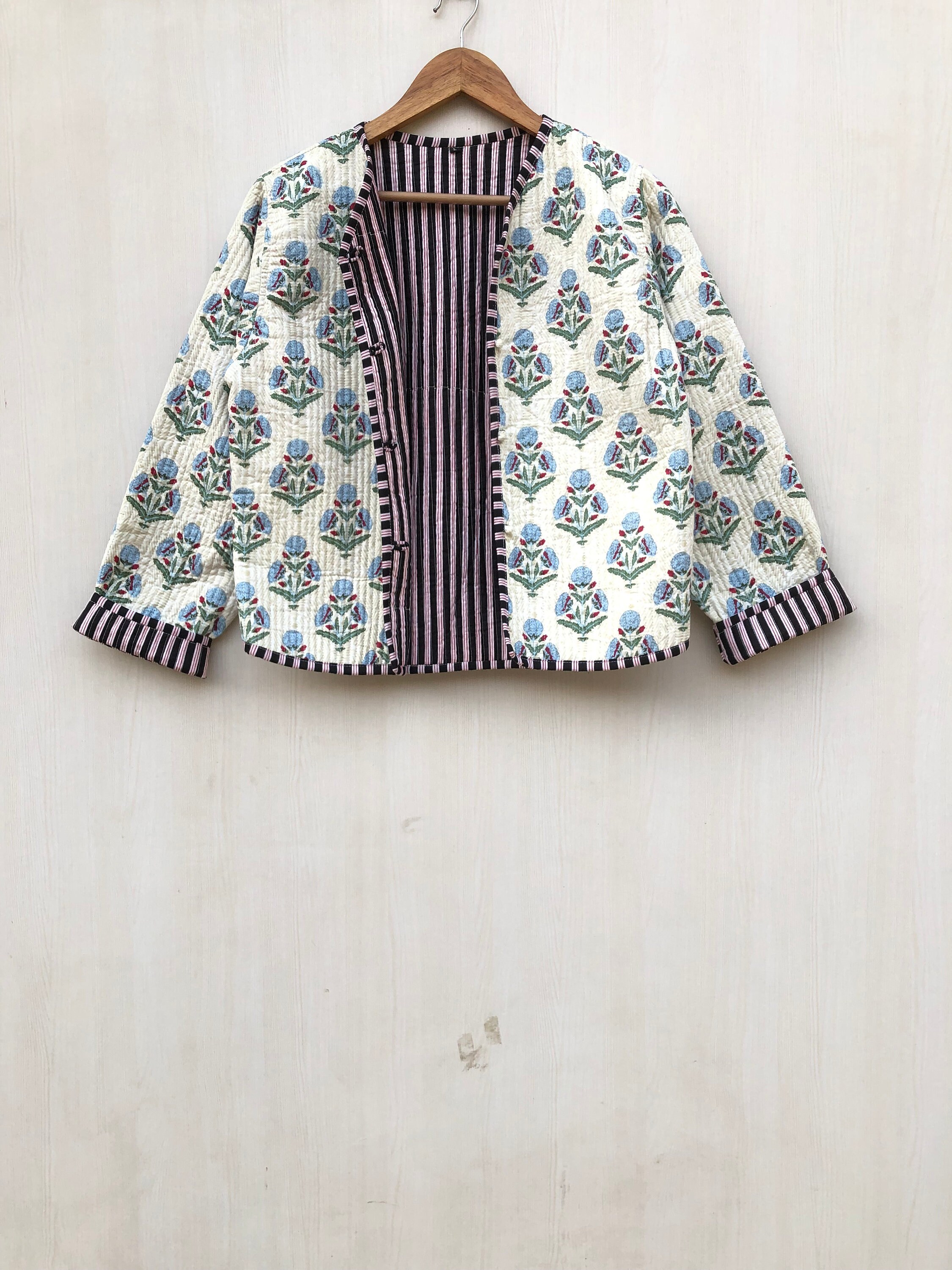 Quilted Hand Block Print Fabric Jacket Short Kimono Women