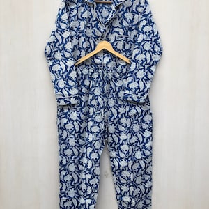 Hand Block Floral Print Cotton Pajamas Set: Indian Night Suit