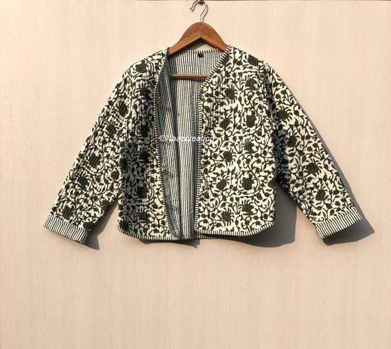 Cotton Women's Quilted Jacket Block Printed Boho Style Quilted Handmade  Jackets, Coat Holidays Gifts Button Closer Jacket for Women Gifts 