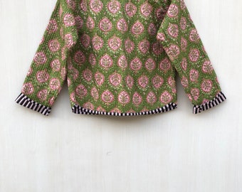 Quilted Hand Block Print Fabric Jacket Short Kimono Women